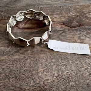 🍭6/$30 Charming Charlie Silver Rhinestone Studded Geometric Stretch Bracelet